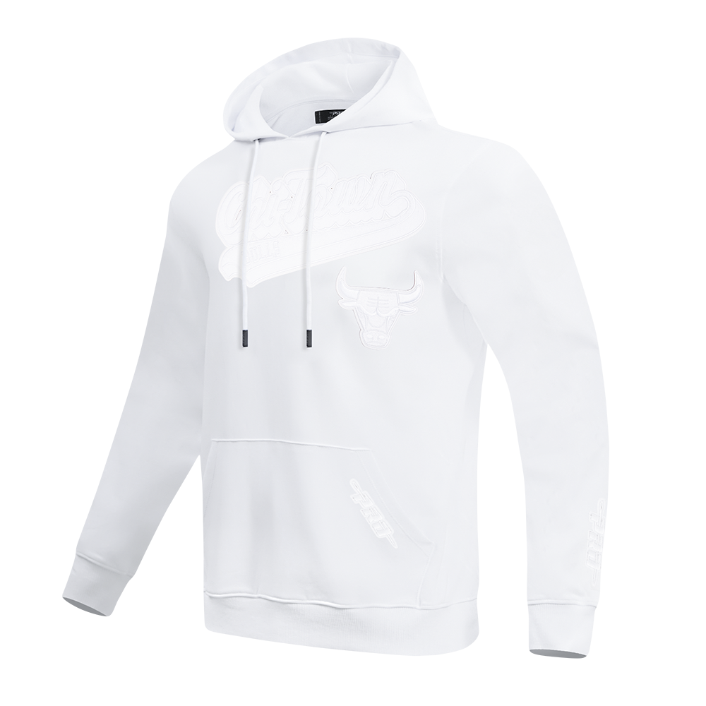 NBA CHICAGO BULLS WHITE OUT MEN'S DOUBLE KNIT PULLOVER HOODIE (WHITE)