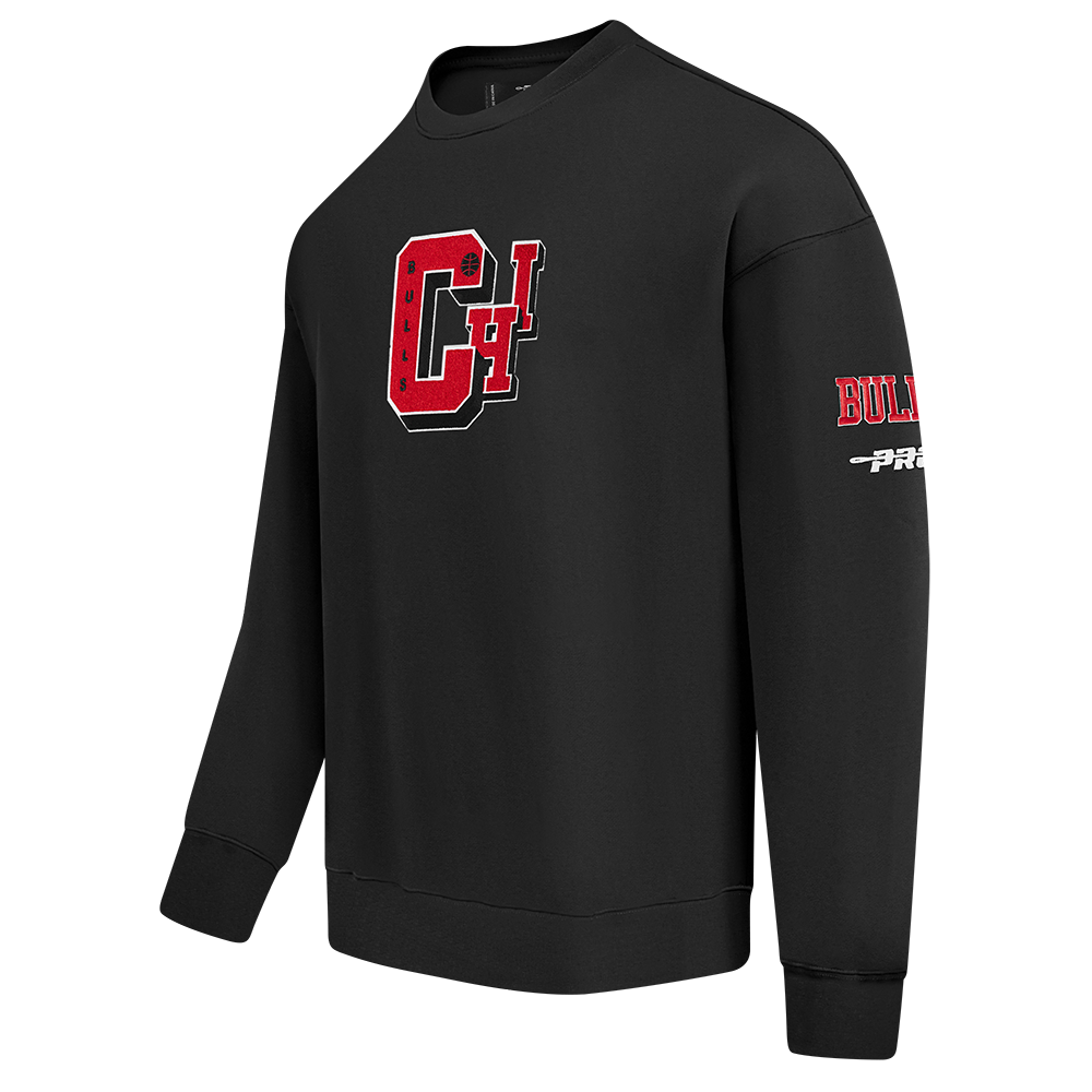 NBA CHICAGO BULLS BEST OF MEN'S DROP SHOULDER FLC CREWNECK (BLACK)