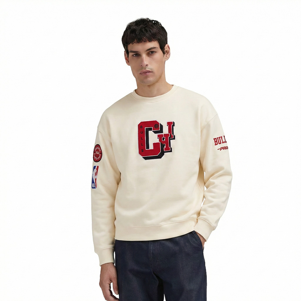 NBA CHICAGO BULLS BEST OF MEN'S DROP SHOULDER FLC CREWNECK (EGGSHELL)