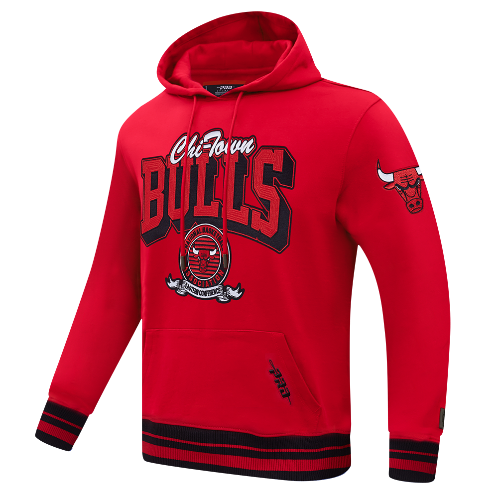 NBA CHICAGO BULLS TEAM BADGE MEN'S RIB FLC PO HOODIE (RED/BLACK)
