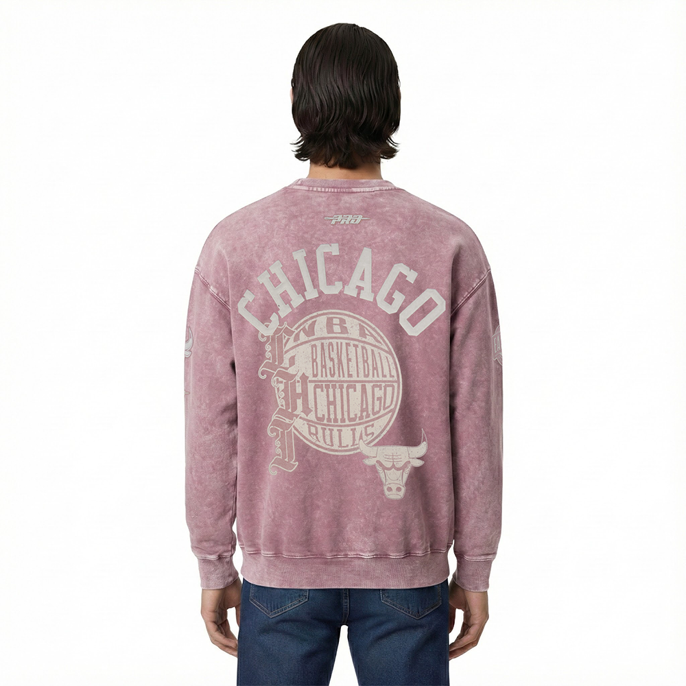 NBA CHICAGO BULLS STREET TEAM MEN'S ENZYME WASH DS FT CREWNECK (WASHED MAUVE)