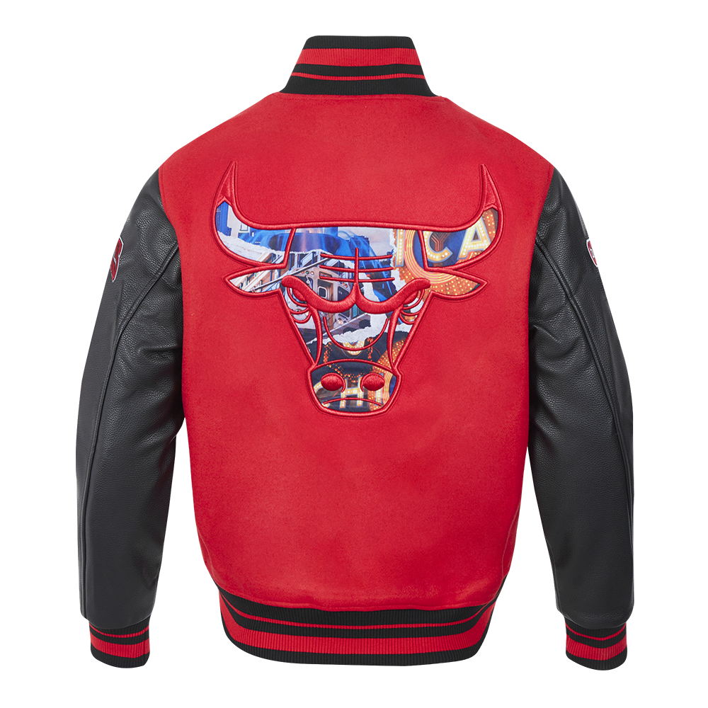 NBA CHICAGO BULLS CITY CENTRIC MEN'S RIB WOOL VARSITY JACKET (RED/BLAC –  Pro Standard