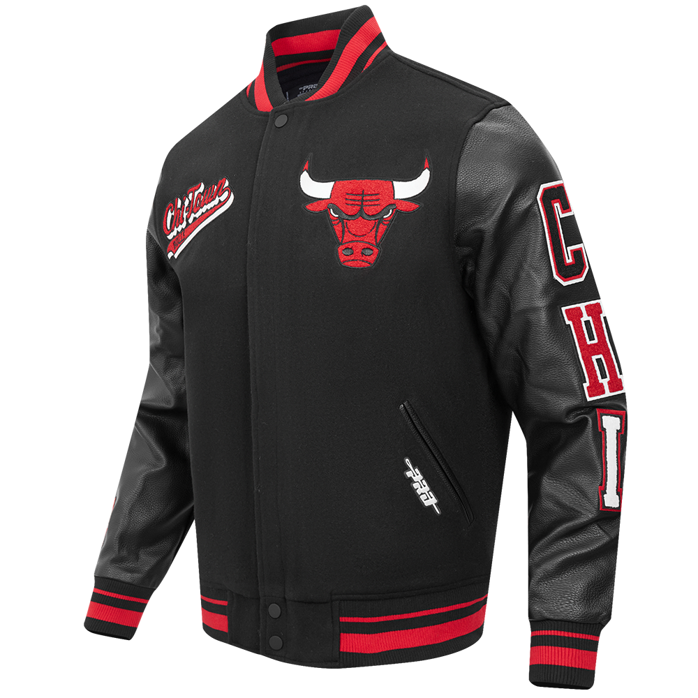 NBA CHICAGO BULLS SCRIPT TAIL MEN'S RIB WOOL VARSITY (BLACK/RED/BLACK ...