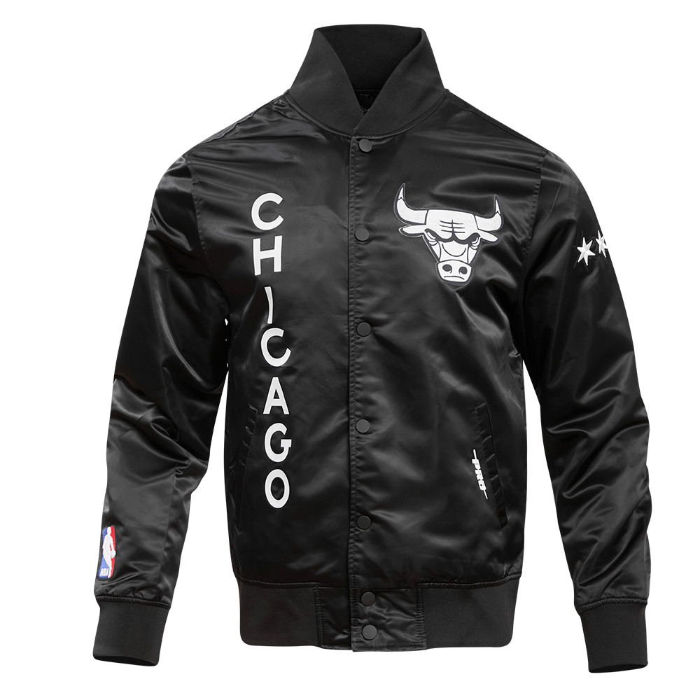 NBA CHICAGO BULLS MEN S CHEST MADHOUSE ON MADISON SATIN JACKET BLACK Pro Standard