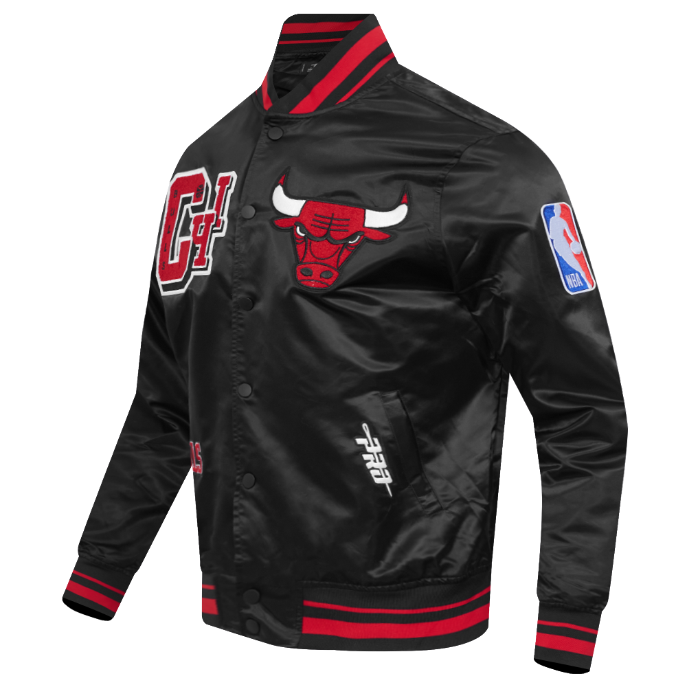 NBA CHICAGO BULLS BEST OF MEN'S RIB SATIN JACKET (BLACK/RED/BLACK)