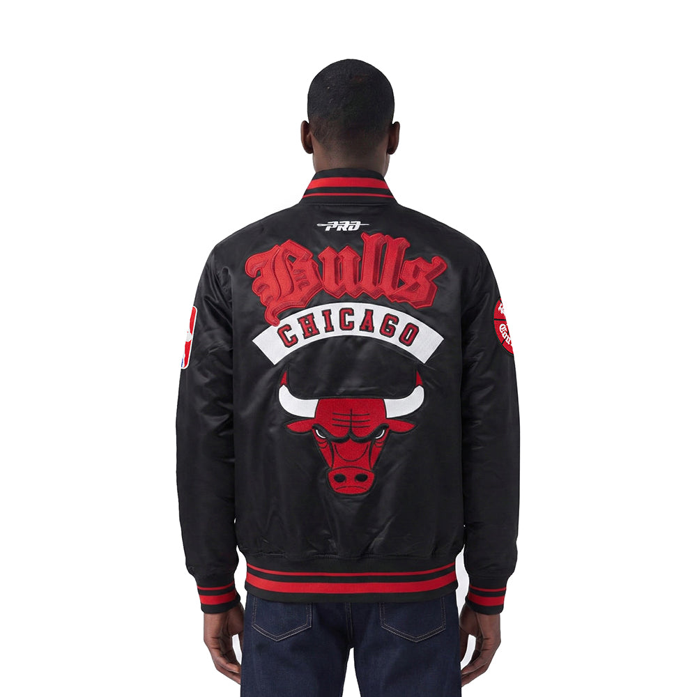 NBA CHICAGO BULLS BEST OF MEN'S RIB SATIN JACKET (BLACK/RED/BLACK)