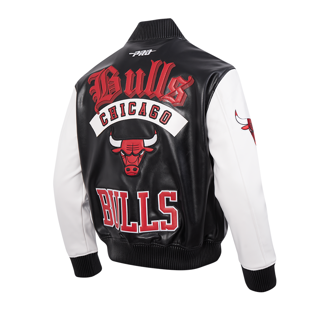 NBA CHICAGO BULLS BEST OF MEN'S LEATHER VARSITY JACKET (BLACK/WHITE)