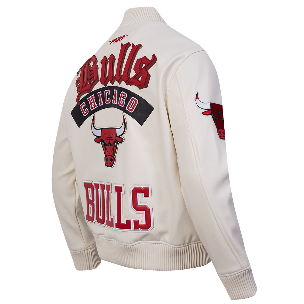 NBA CHICAGO BULLS BEST OF MEN'S LEATHER VARSITY JACKET (EGGSHELL)