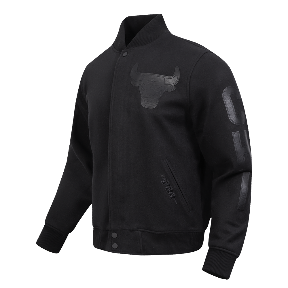 NBA CHICAGO BULLS WASHED VANGUARD MEN'S ALL WOOL VARSITY JACKET (BLACK)