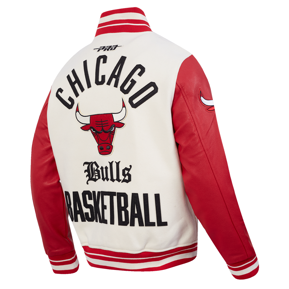 NBA CHICAGO BULLS MODERN ORIGINALS MEN'S RIB WOOL VARSITY JACKET (EGGSHELL/ RED)