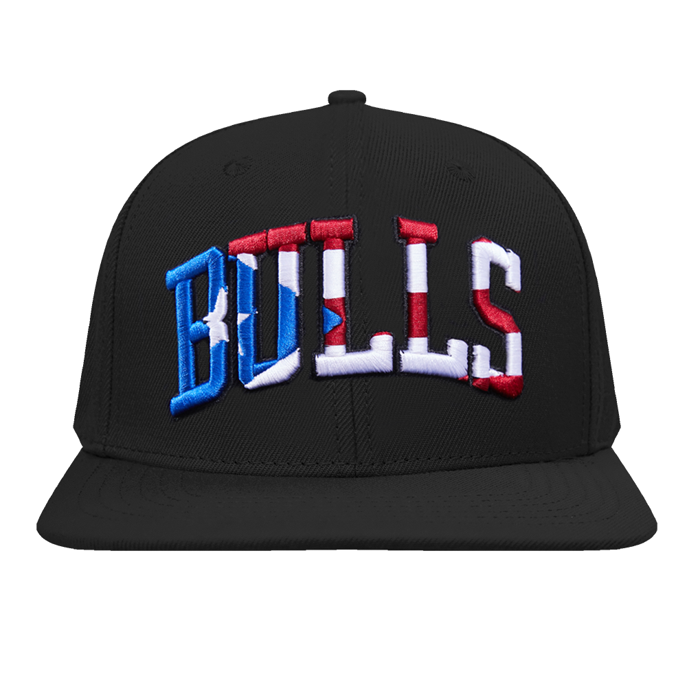NBA CHICAGO BULLS PUERTO RICO WORDMARK WOOL UNISEX SNAPBACK HAT (BLACK)