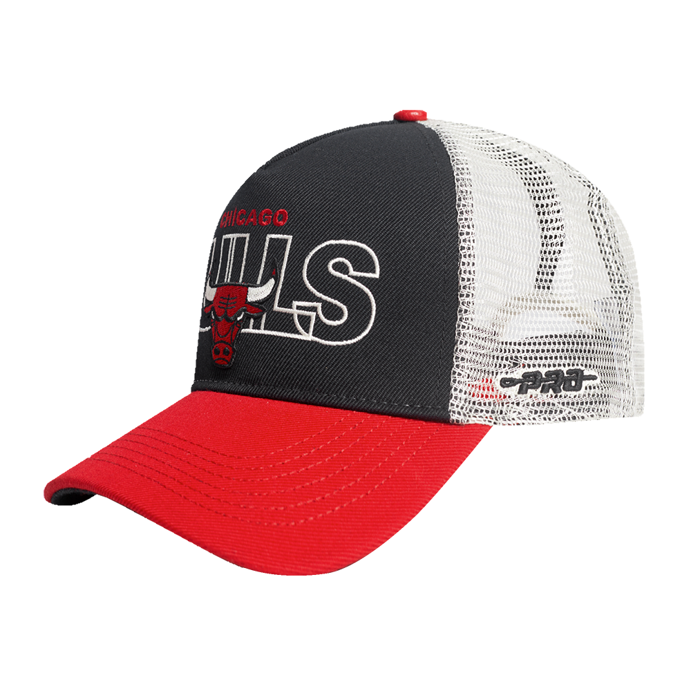 NBA CHICAGO BULLS STACKS 2 TONE WORDMARK PINCH FRONT TRUCKER (BLACK/RED)