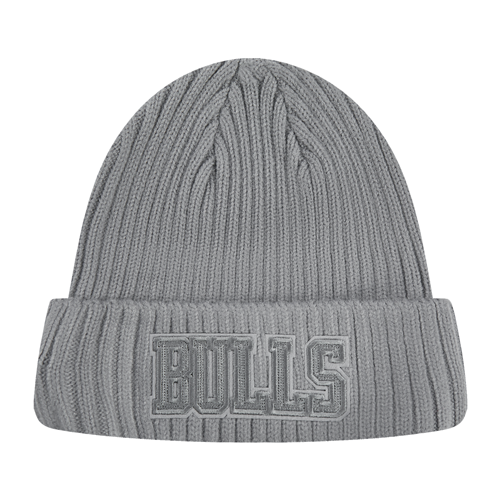 NBA CHICAGO BULLS WASHED CLASSIC UNLINED PRO BEANIE FUR POM CUFF (GRAY)