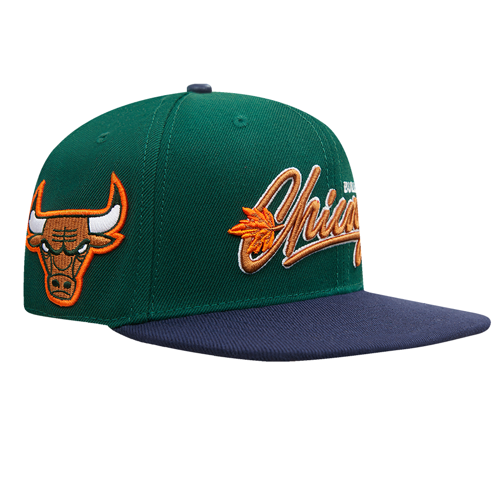 NBA CHICAGO BULLS AUTUMN BREEZE 2 TONE WOOL UNISEX SNAPBACK HAT (FOREST GREEN/MIDNIGHT NAVY)