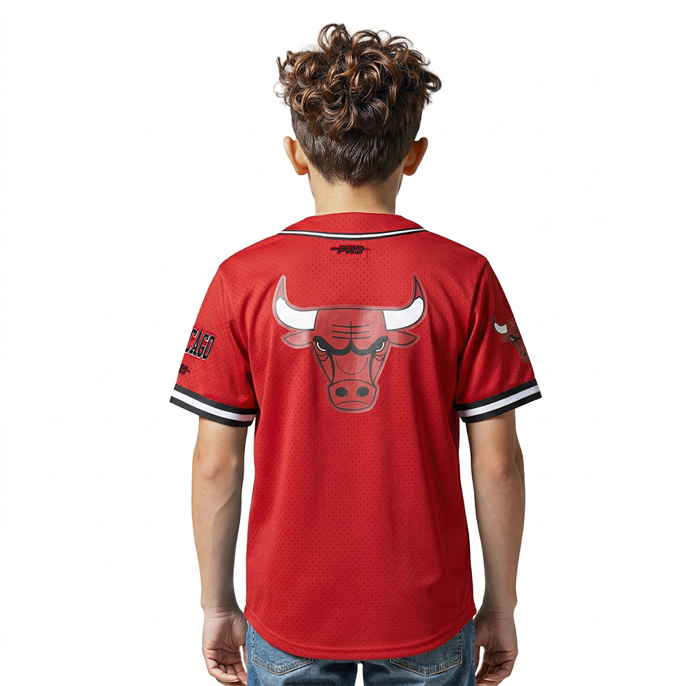 NBA CHICAGO BULLS CLASSIC BIG BOYS MESH BUTTON DOWN SHIRT (RED/BLACK)