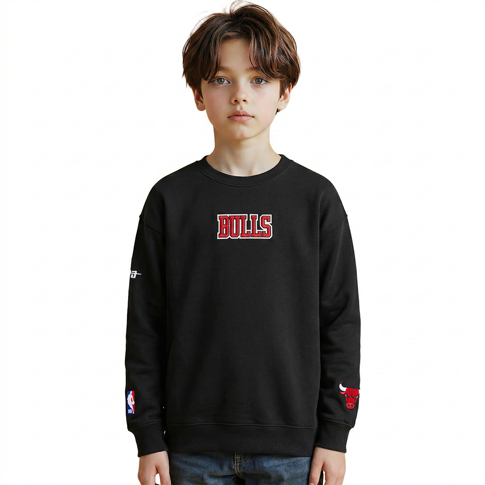 NBA CHICAGO BULLS WINGSPAN BIG BOY'S DROP SHOULDER FLC CREWNECK (BLACK)
