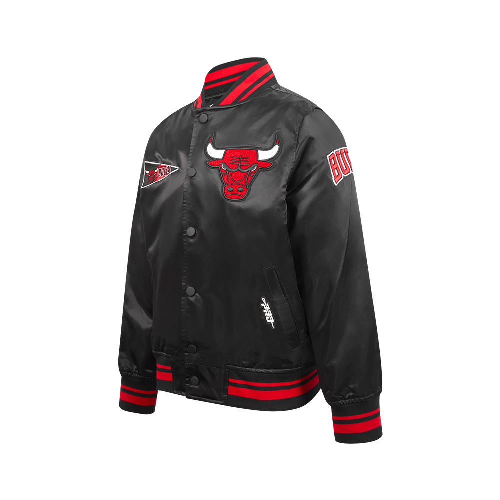 NBA CHICAGO BULLS RETRO CLASSIC BIG BOYS RIB SATIN JACKET (BLACK/RED/BLACK)
