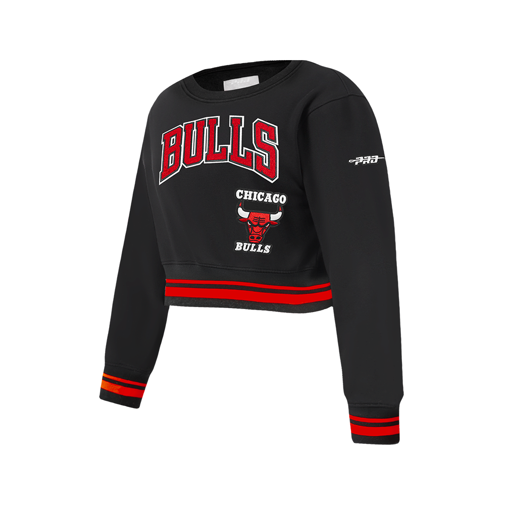 NBA CHICAGO BULLS RETRO CLASSIC BIG GIRLS  RIB FLEECE CREWNECK (BLACK/RED/BLACK)