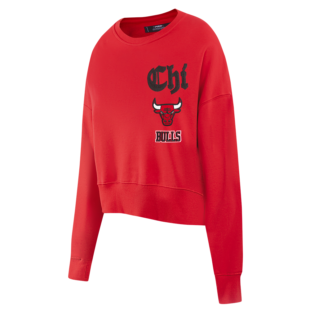 NBA CHICAGO BULLS OLD ENGLISH WOMEN'S FLC CREWNECK (RED)