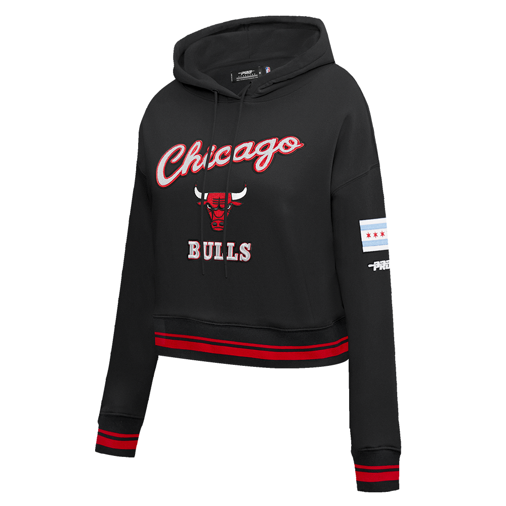 NBA CHICAGO BULLS CITY EDITION 25-26 WOMEN'S RIB FLC CROPPED PO HOODIE (BLACK/RED/BLACK)