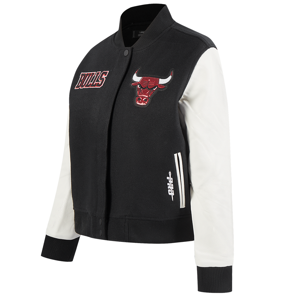 NBA CHICAGO BULLS GAME DAY CLASSICS WOMEN'S WOOL VARSITY JACKET (BLACK/WHITE)