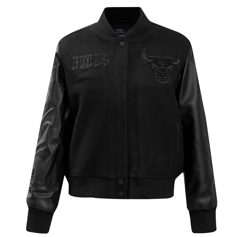 Wool & Leather Varsity Black and White Chicago Bulls Jacket - HJacket