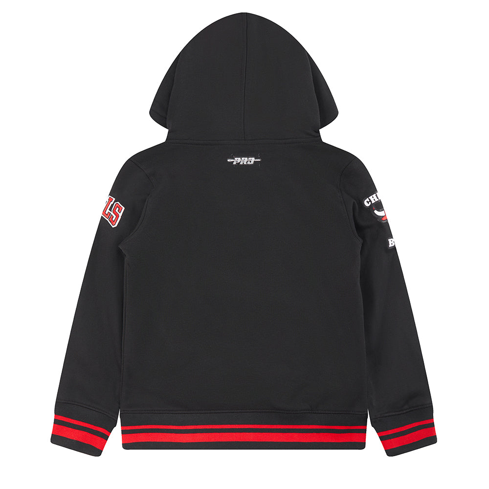 NBA CHICAGO BULLS RETRO CLASSIC LITTLE BOYS RIB FLEECE PULLOVER HOODIE (BLACK/RED/BLACK)