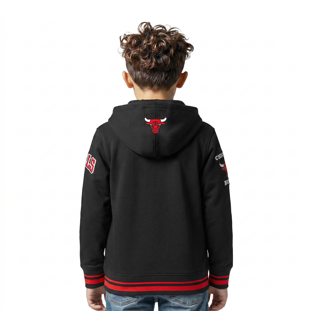 NBA CHICAGO BULLS RETRO CLASSIC LITTLE BOYS RIB FLEECE PULLOVER HOODIE (BLACK/RED/BLACK)