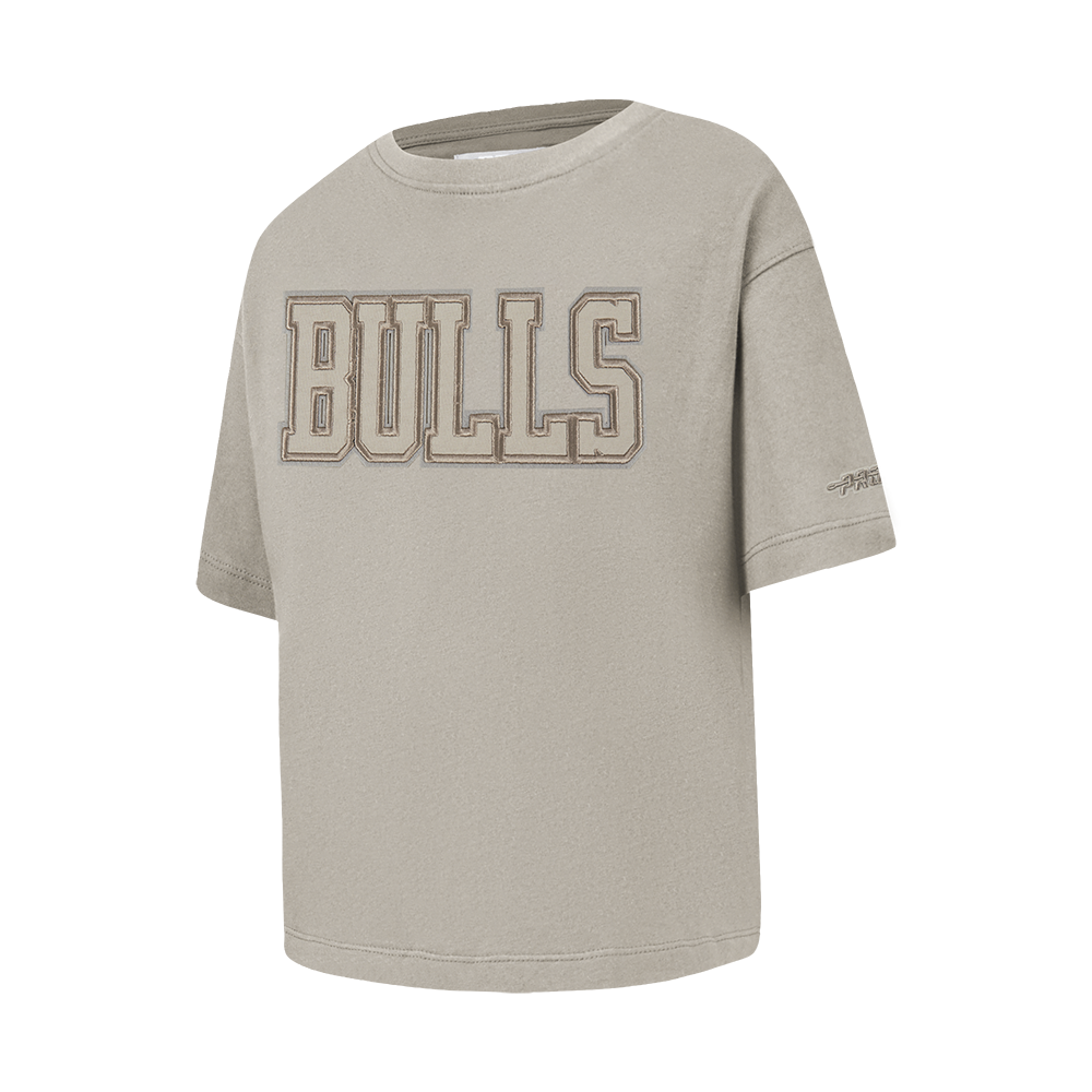 NBA CHICAGO BULLS NEUTRAL LITTLE GIRLS SHORT SLEEVE BOXY TEE (TAUPE)