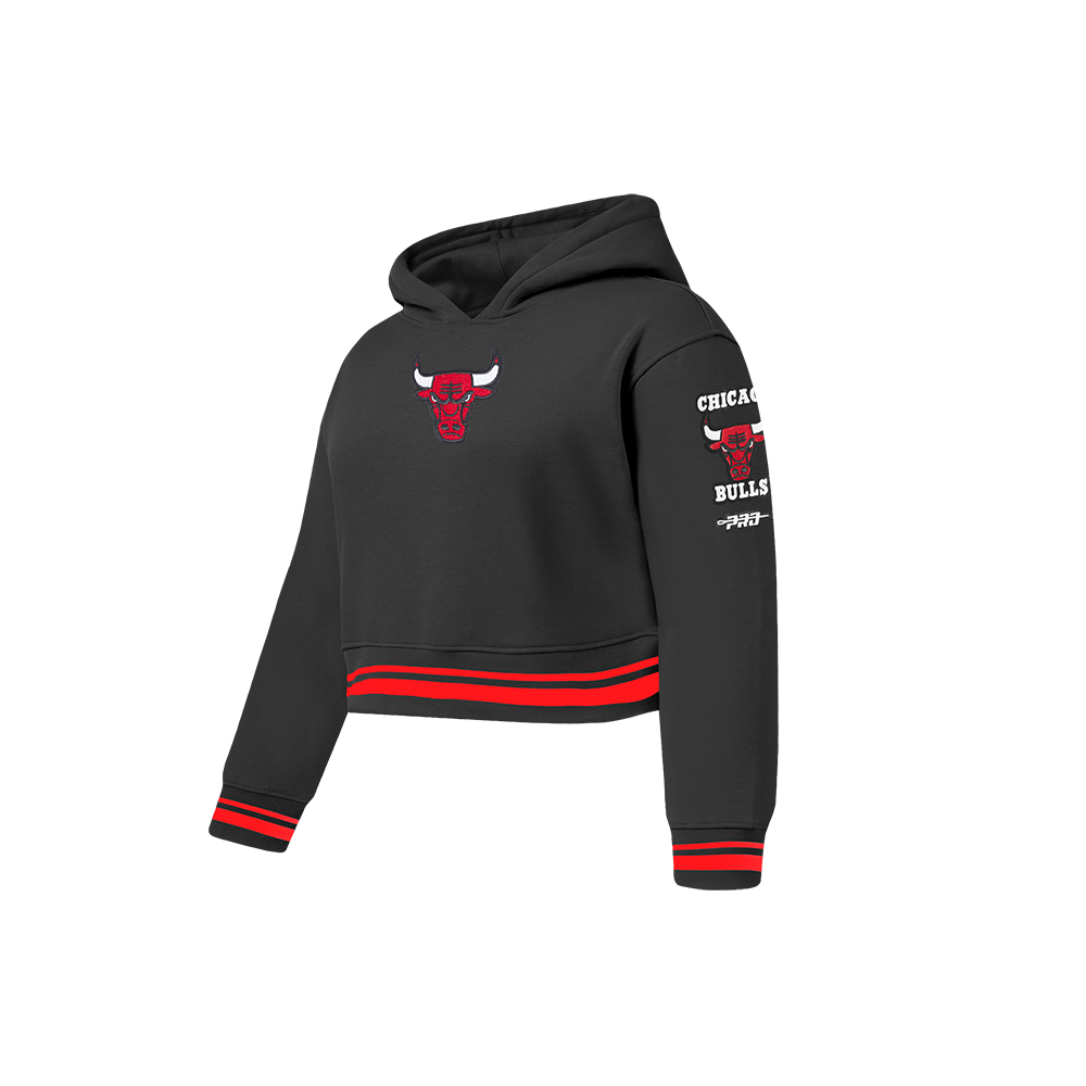 NBA CHICAGO BULLS RETRO CLASSIC LITTLE GIRLS  RIB FLEECE PULLOVER HOODIE (BLACK/RED/BLACK)