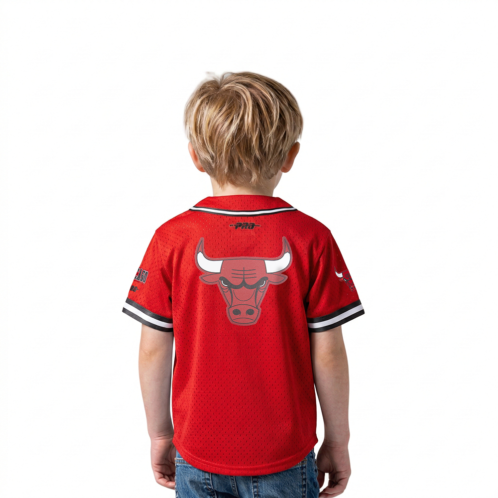 NBA CHICAGO BULLS CLASSIC TODDLER BOYS MESH BUTTON DOWN SHIRT (RED/BLACK)
