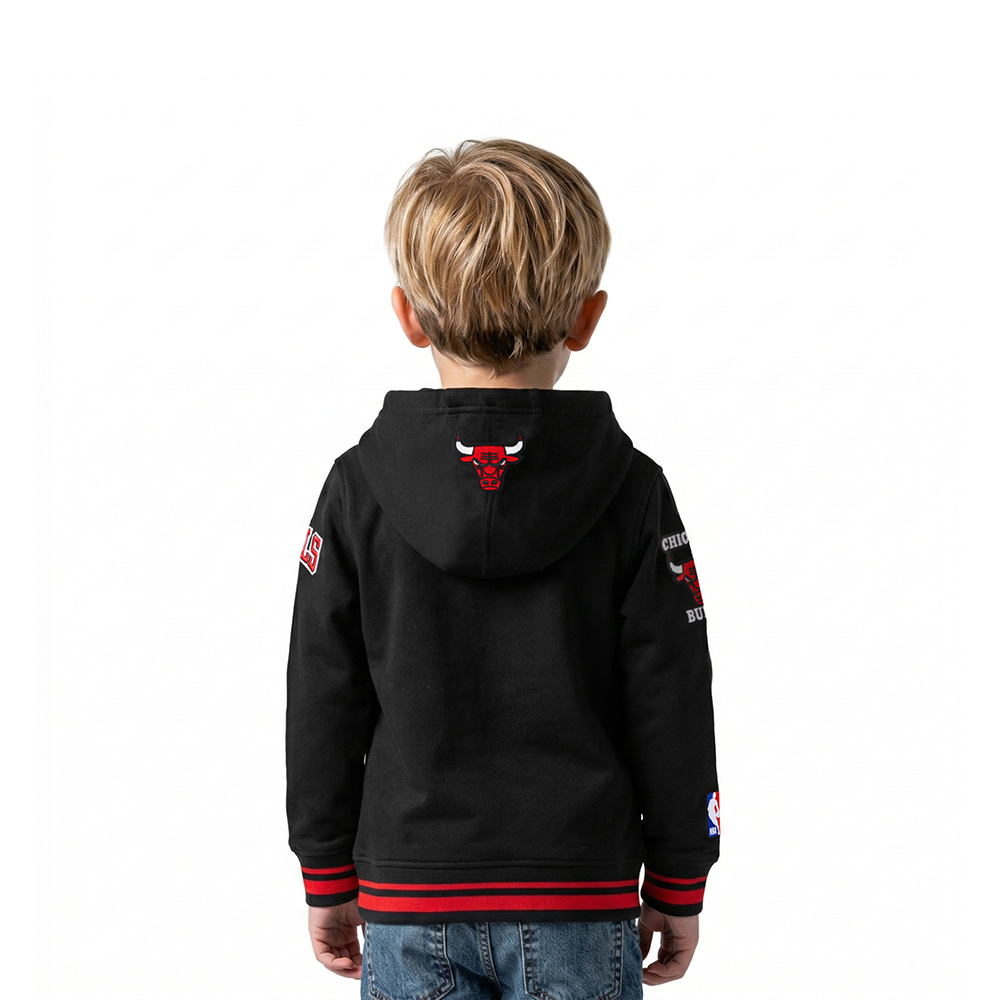 NBA CHICAGO BULLS RETRO CLASSIC TODDLER BOYS RIB FLEECE PULLOVER HOODIE (BLACK/RED/BLACK)