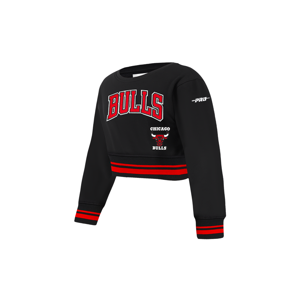 NBA CHICAGO BULLS RETRO CLASSIC TODDLER GIRLS RIB FLEECE CREWNECK (BLACK/RED/BLACK)