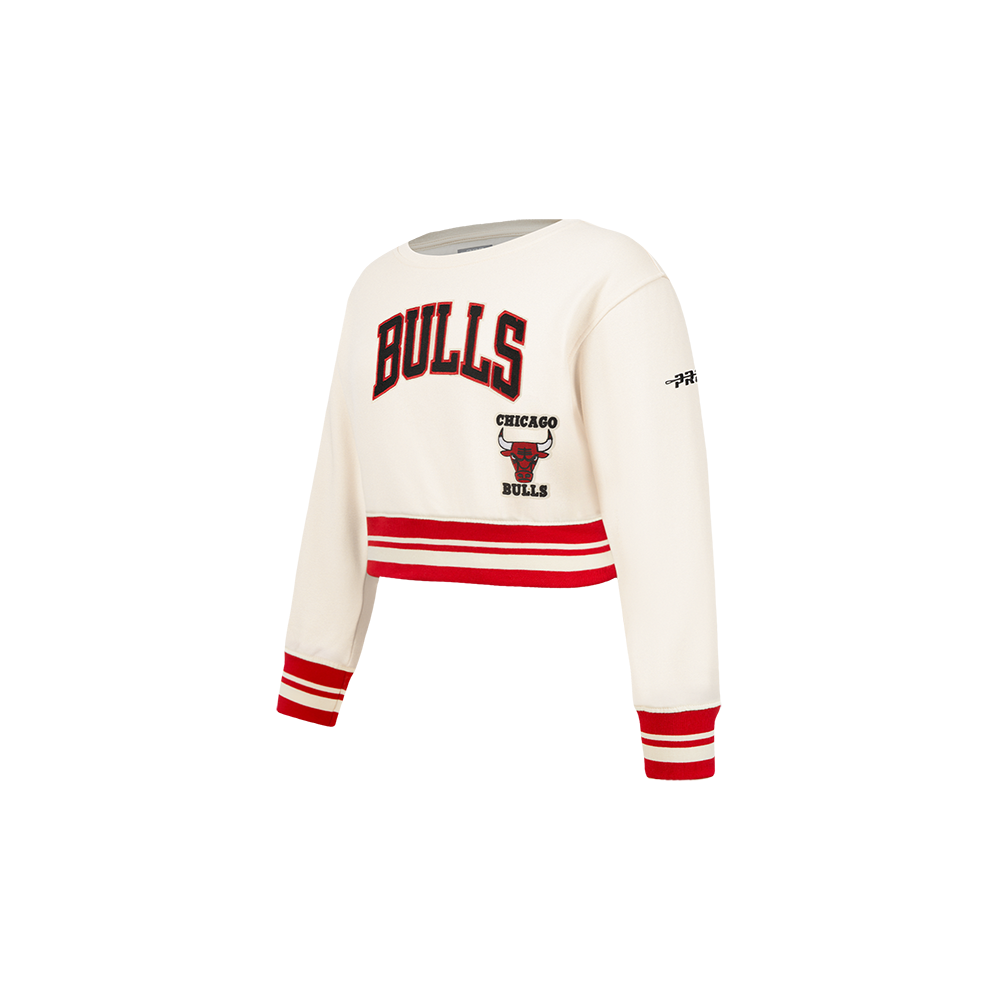 NBA CHICAGO BULLS RETRO CLASSIC TODDLER GIRLS RIB FLEECE CREWNECK (EGGSHELL/ RED)