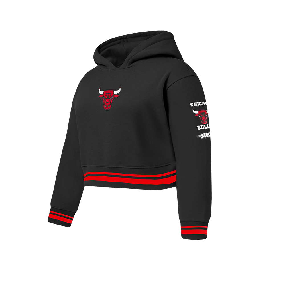 NBA CHICAGO BULLS RETRO CLASSIC TODDLER GIRLS  RIB FLEECE PULLOVER HOODIE (BLACK/RED/BLACK)