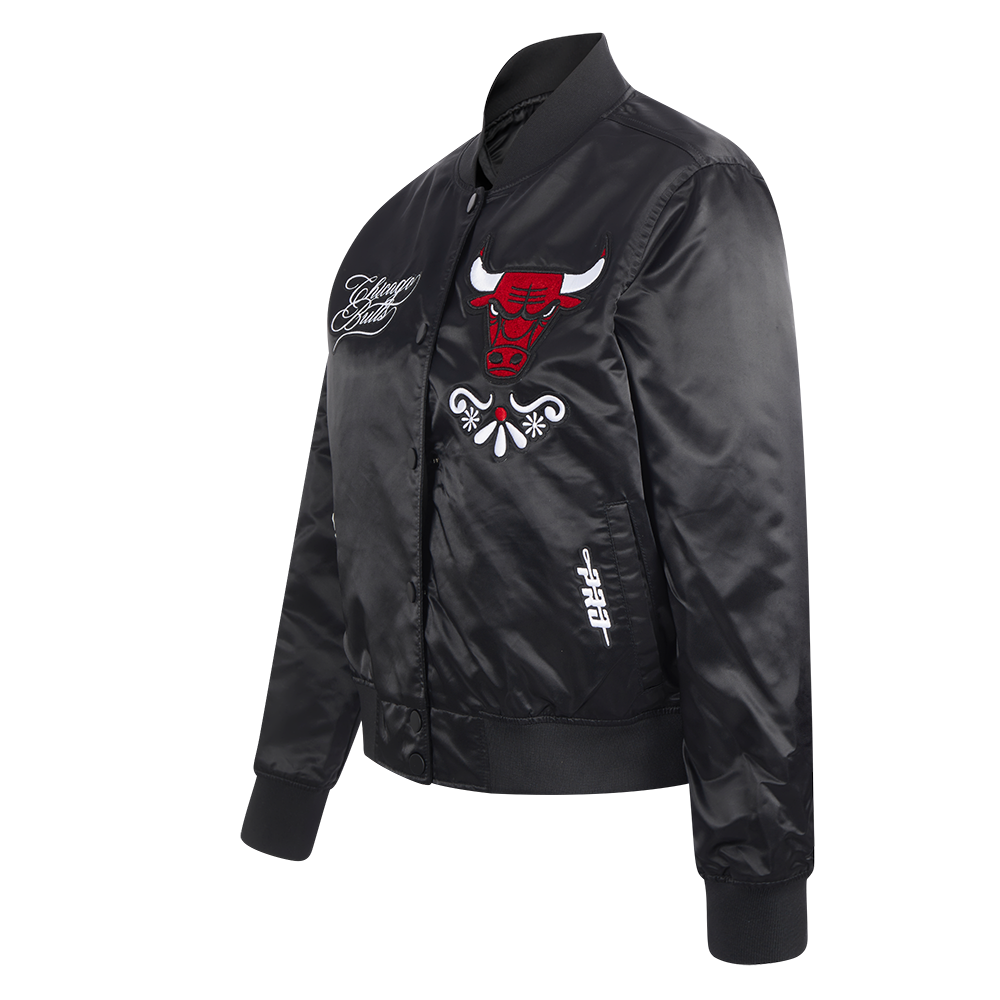 NBA CHICAGO BULLS SUGAR SKULL WOMEN'S SATIN JACKET (BLACK)