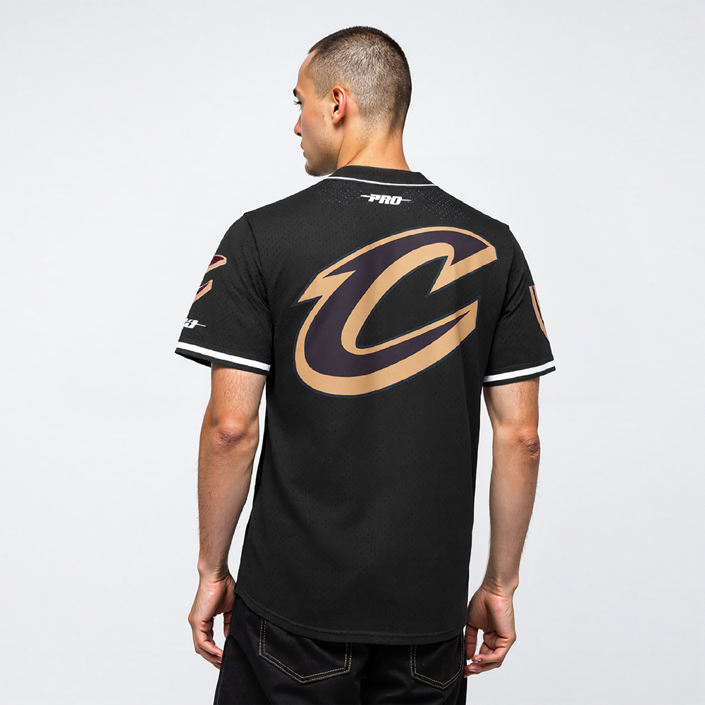 NBA CLEVELAND CAVALIERS DONOVAN MITCHELL #45 CLASSIC MESH PNN MEN'S MESH BUTTON DOWN SHIRT (BLACK)