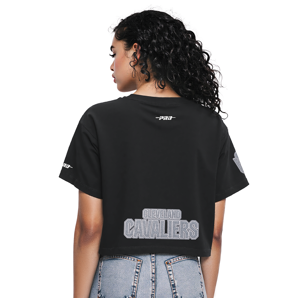 NBA CLEVELAND CAVALIERS REVERSE FRENCH TERRY WOMEN'S SJ BOXY TEE (BLACK)
