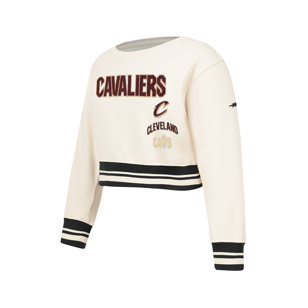 NBA CLEVELAND CAVALIERS RETRO CLASSIC BIG GIRLS  RIB FLEECE CREWNECK (EGGSHELL/ BLACK)