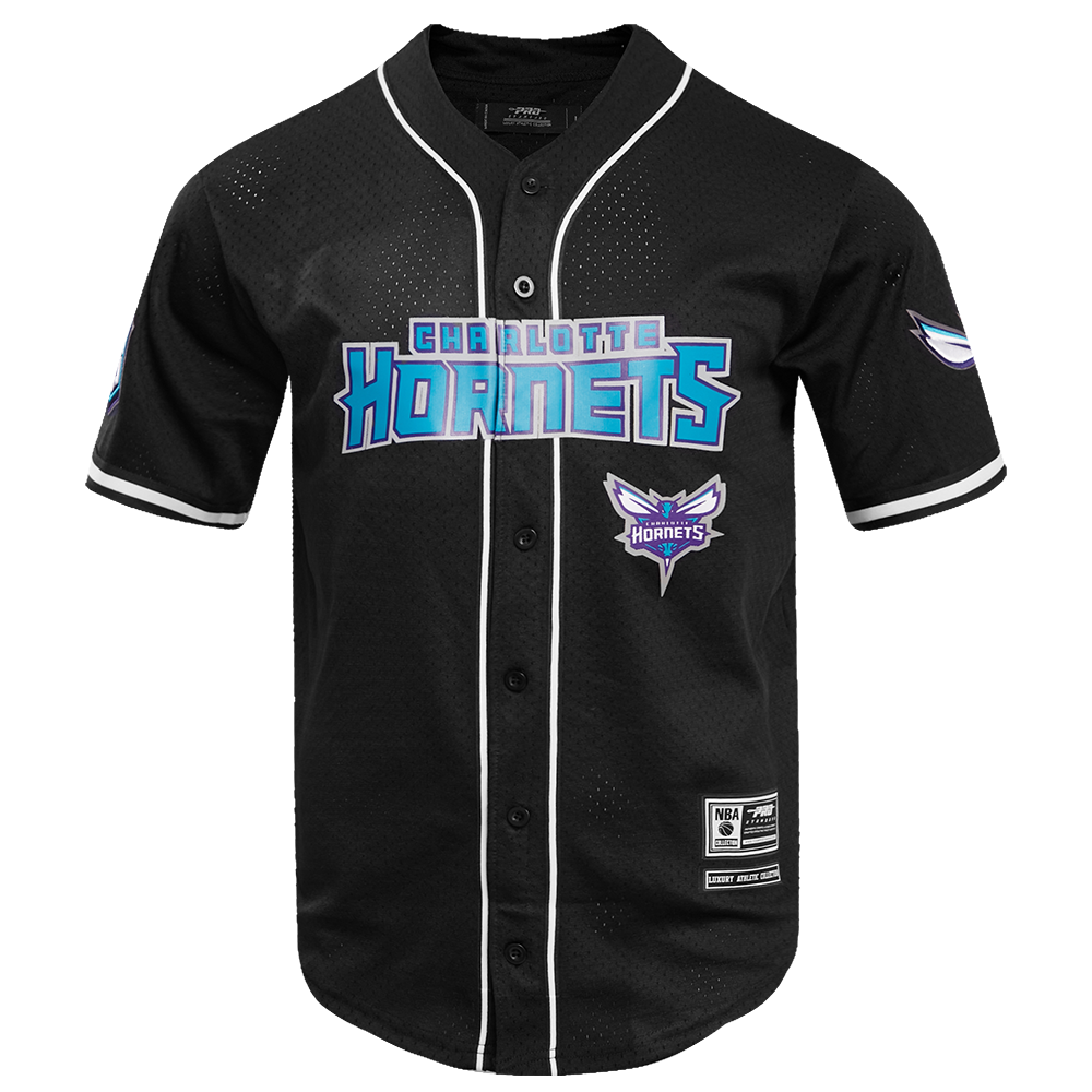 NBA CHARLOTTE HORNETS CLASSIC MEN S MESH BUTTON DOWN JERSEY BLACK