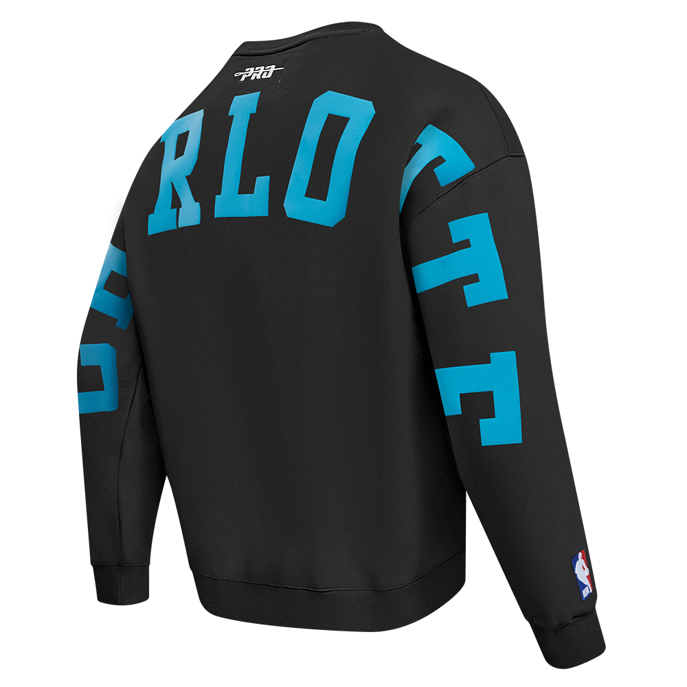 NBA CHARLOTTE HORNETS WINGSPAN MEN'S DROP SHOULDER FLEECE CREWNECK (BLACK)