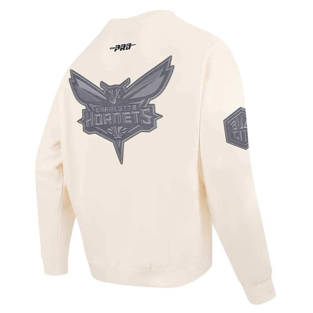NBA CHARLOTTE HORNETS REVERSE FRENCH TERRY MEN'S DROP SHOULDER FLC CREWNECK (EGGSHELL)