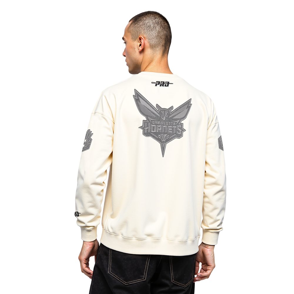 NBA CHARLOTTE HORNETS REVERSE FRENCH TERRY MEN'S DROP SHOULDER FLC CREWNECK (EGGSHELL)