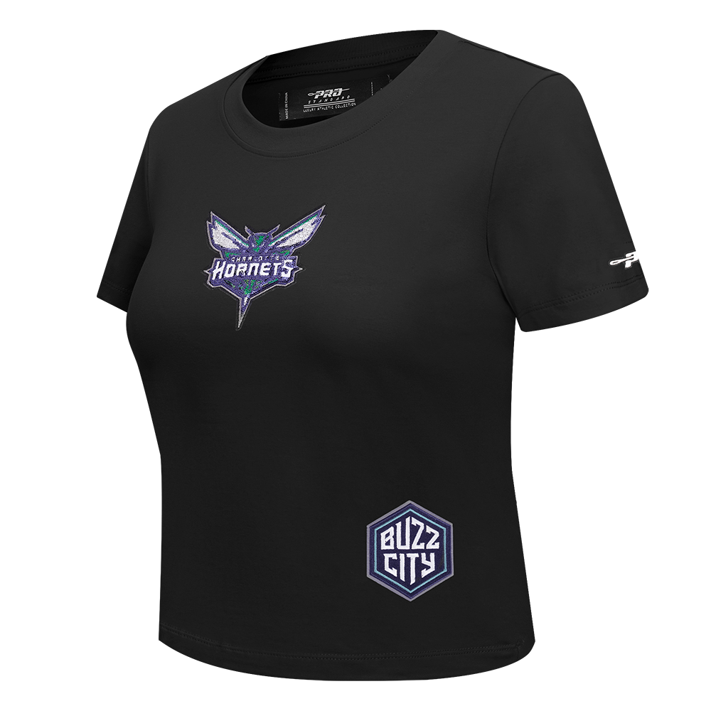 NBA CHARLOTTE HORNETS GAME DAY CLASSICS WOMEN'S SJ BABY DOLL TEE (BLACK)