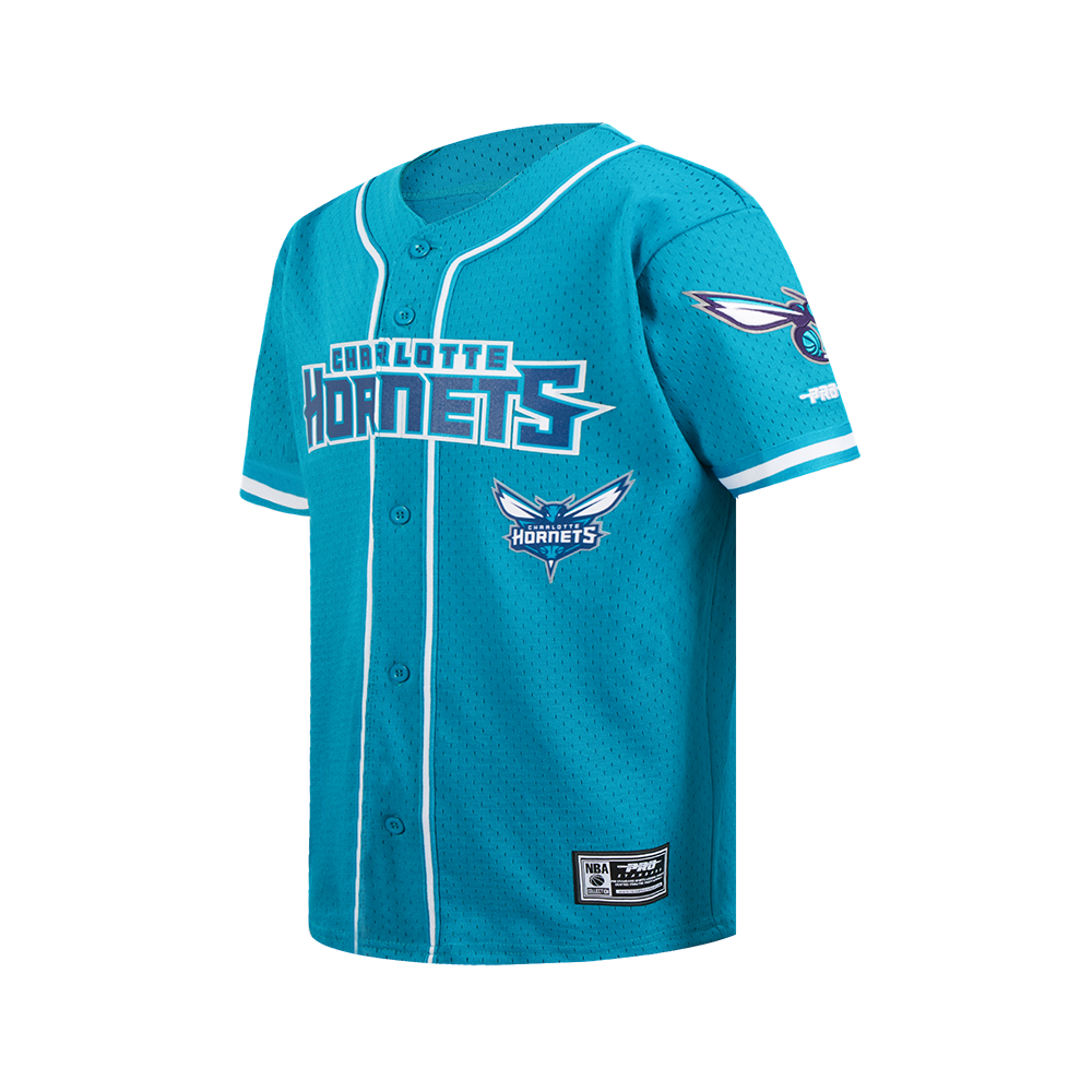 NBA CHARLOTTE HORNETS CLASSIC BIG BOY'S MESH BUTTON DOWN SHIRT (TEAL)
