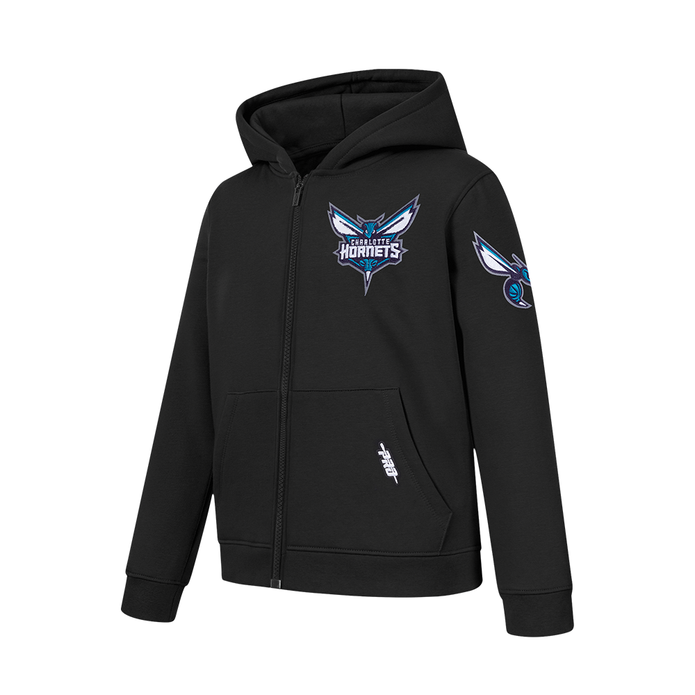 NBA CHARLOTTE HORNETS CLASSIC BIG BOY'S FLC FZ PO HOODIE (BLACK)