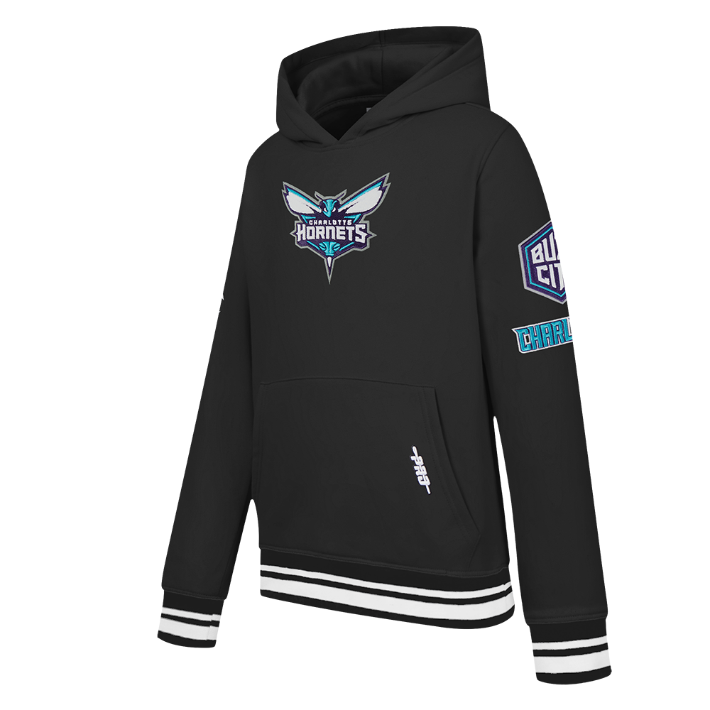 NBA CHARLOTTE HORNETS RETRO CLASSIC BIG BOYS RIB FLEECE PULLOVER HOODIE (BLACK)