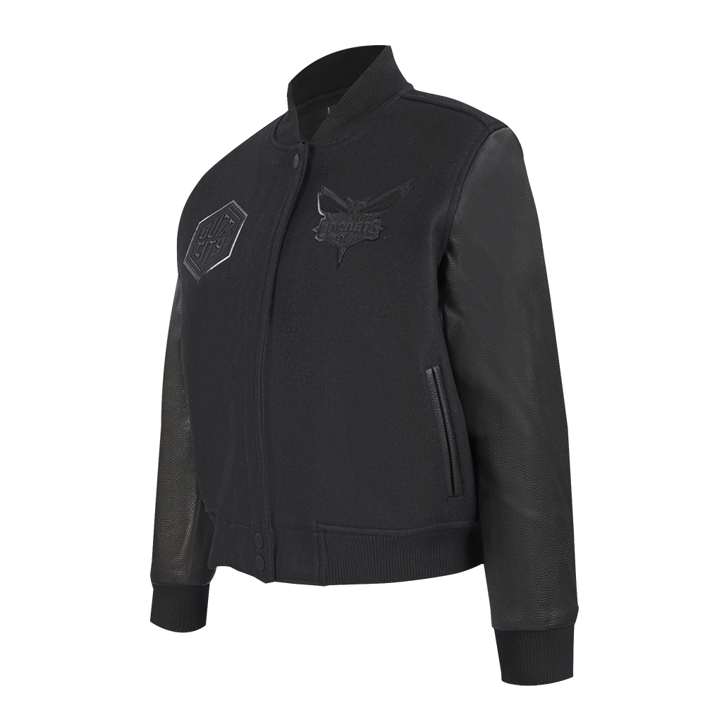 NBA CHARLOTTE HORNETS TRIPLE BLACK WOMEN'S WOOL VARSITY JACKET (TRIPLE BLACK)