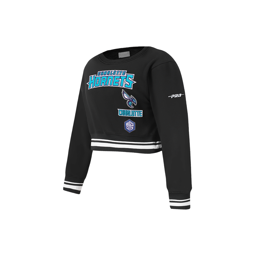 NBA CHARLOTTE HORNETS RETRO CLASSIC LITTLE GIRLS  RIB FLEECE CREWNECK (BLACK)