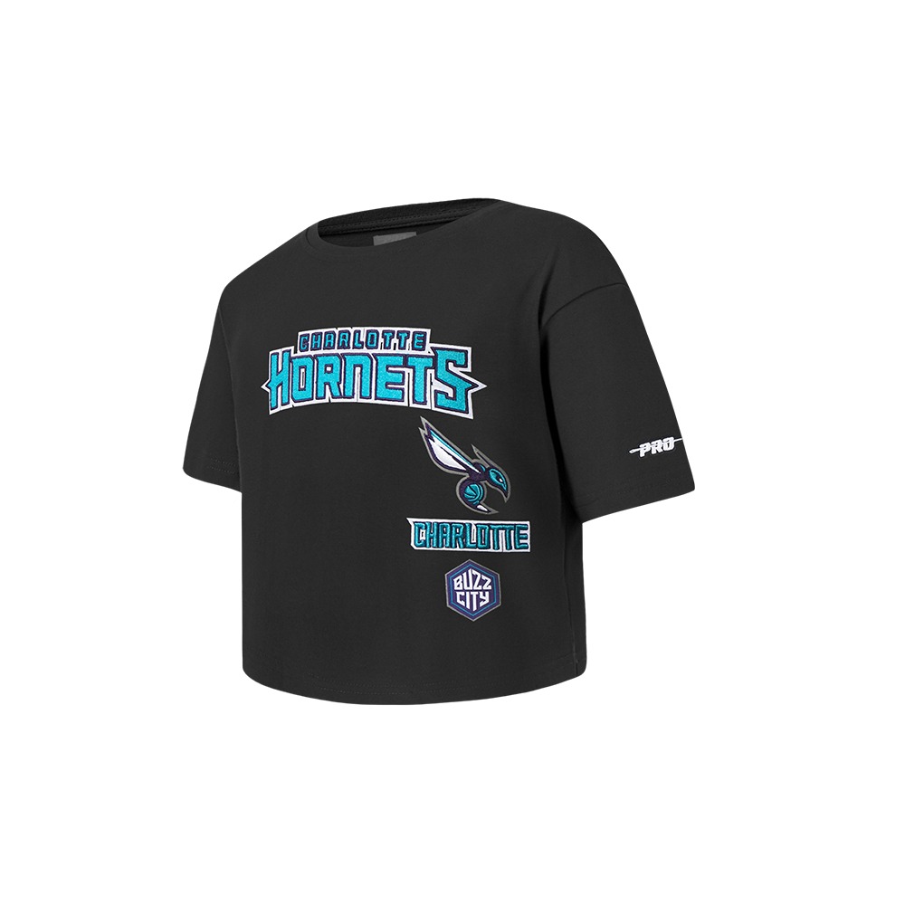NBA CHARLOTTE HORNETS RETRO CLASSIC TODDLER GIRLS SHORT SLEEVE BOXY TEE (BLACK)